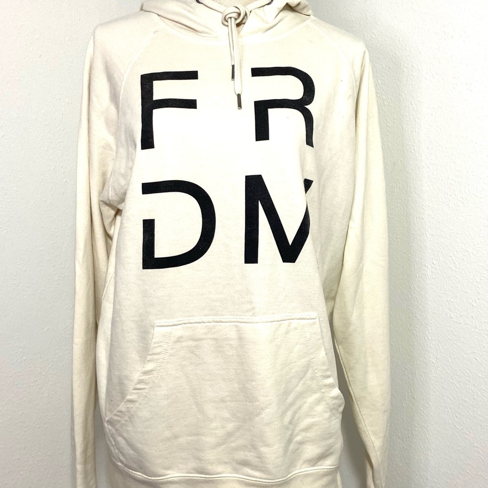 FRDM Men's  XL Hoodie with Cream With Black Lettering Kangaroo Pocket
